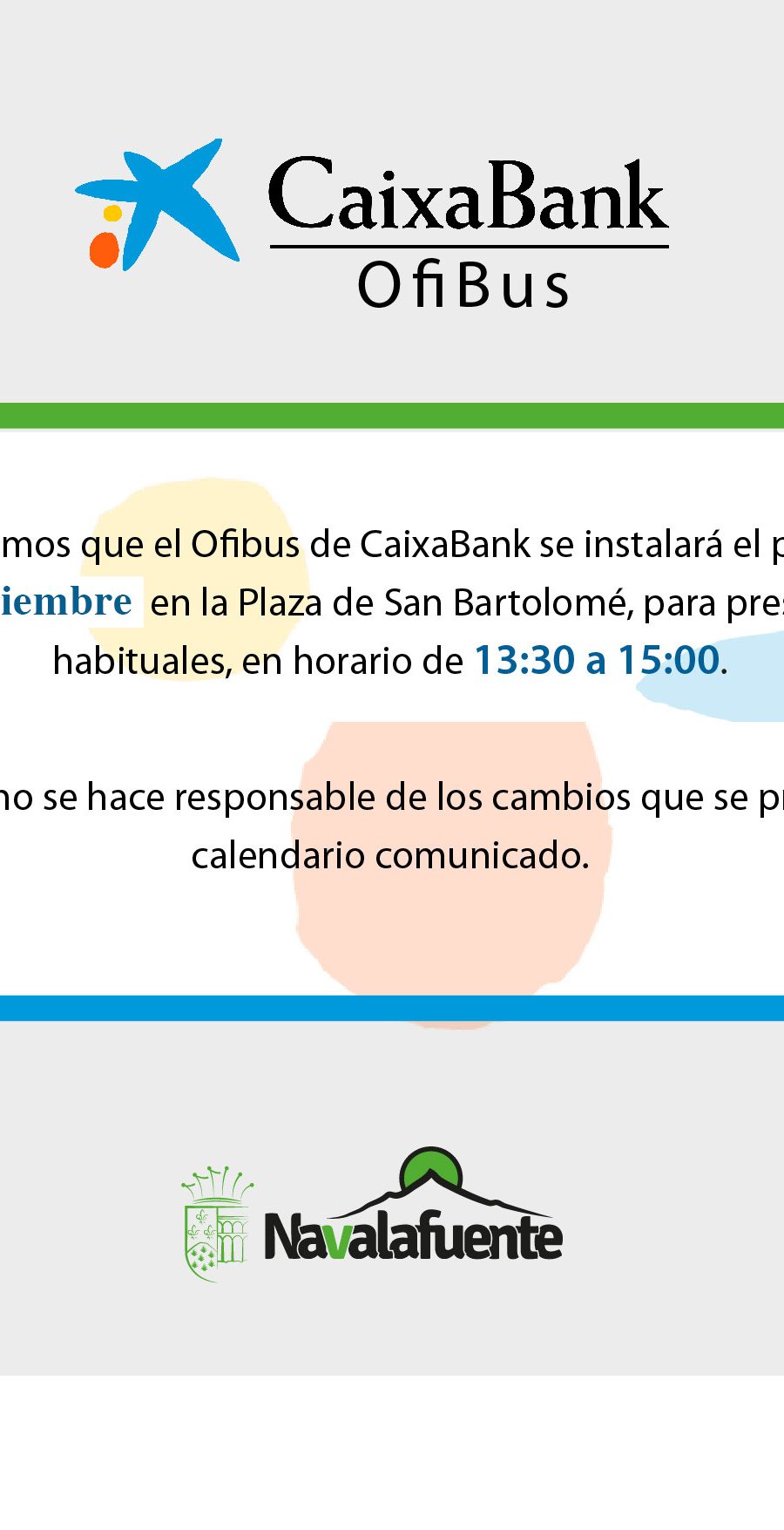 El Ofibus de Caixabank estará disponible el Miércoles 01 de Diciembre